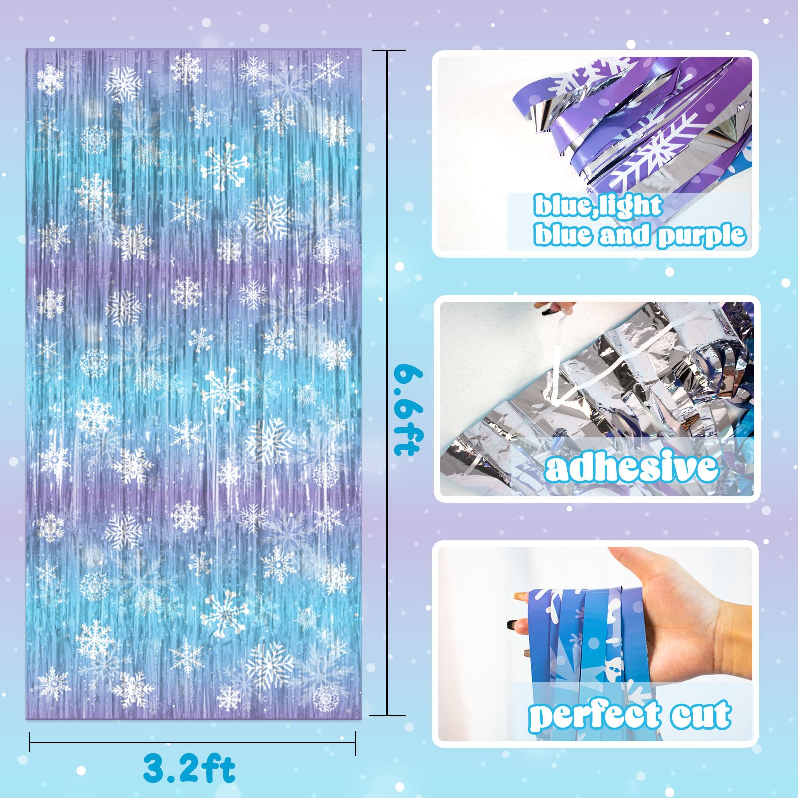 Frozen Party Decorations, 2Pack Frozen Snowflake 3.3x6.6ft Tinsel Foil Fringe Curtains Winter Photo Booth Prop Backdrops, Frozen Decorations for Birthday Snowflake Fringe Curtains for Frozen Party