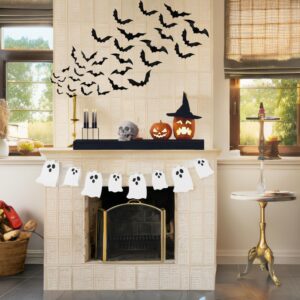 Halloween Hanging Glitter Ghost Banner with 60PCS 3D Halloween Bats – Spooky Party Decorations for Home, Office, and Classroom – Indoor and Outdoor Halloween Decor Set