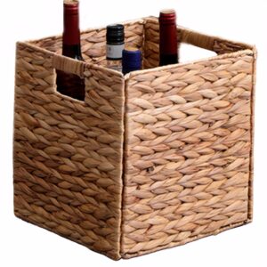 Peosaard Wicker Storage Cubes, 12x12x12 Inch Water Hyacinth Storage Baskets, Handwoven Foldable Square Baskets with Handle, Wicker Cube Baskets for Organizing