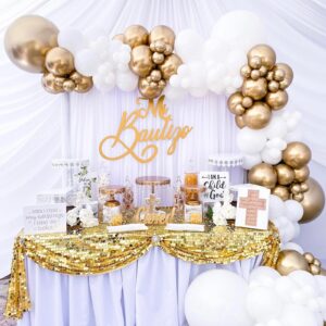 PNSFNE White and Gold Balloon Garland Arch Kit with Long Balloons, 5 10 12 18 inch Matte White Metallic Gold Confetti balloons for Wedding Engagements Birthday Graduation Anniversary Party Decorations