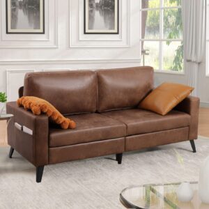 Esright 79 Inch Sofa Couch for Living Room, Small Couches, Faux Leather Loveseat, Mid Century Modern Sofas, Brown Comfy Love Seat for Bedroom, Apartment, Lounge, Office