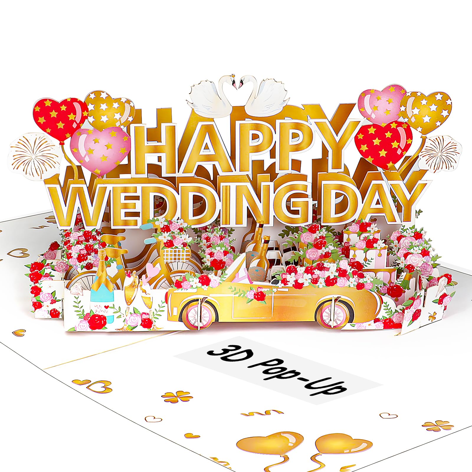 Pyoimmne Wedding Card, 3D Pop Up Wedding Cards for Bride and Groom, Funny Wedding Gift Card with Envelope and Message Card