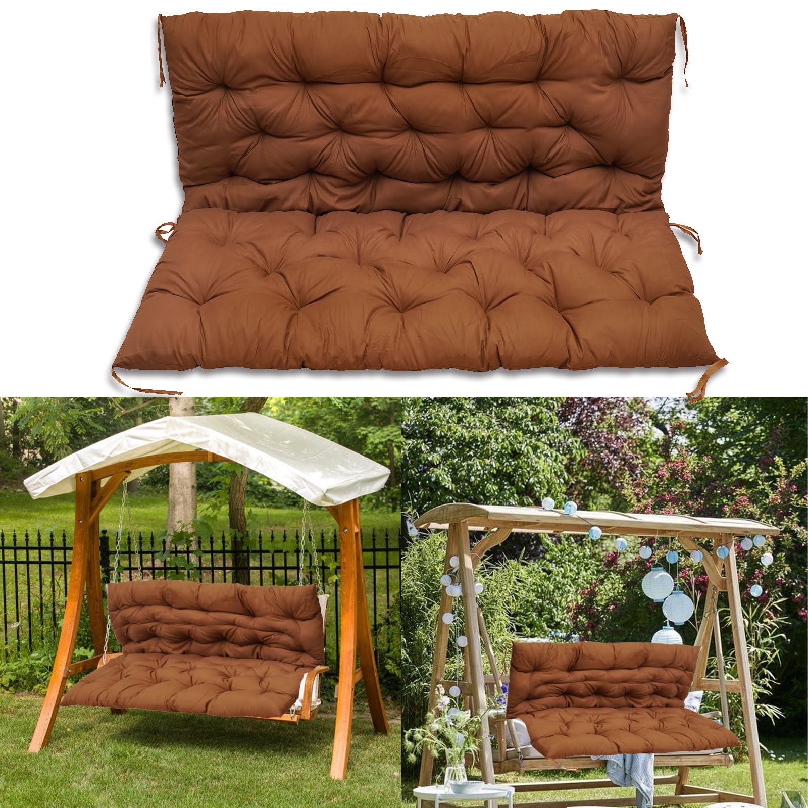 Porch Swing Cushions, Outdoor Swing Cushions for 2-3 Seats, Garden Terrace with backrest Swing Replacement Cushions, Comfortable and Soft, Suitable for Indoor and Outdoor (Light Coffee,40*40)