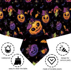 MEHOFOND 3 Pack Halloween Tablecloths, Disposable Plastic Spiderweb Table Covers with Cute Pumpkin Bat Happy Halloween Party Supplies for Kids Halloween Party, 54 x 108 Inch