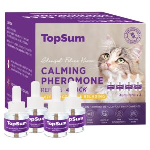 topsum cat calming diffuser refills: 4 pack cat pheromones calming diffuser refill - premium cat calming diffuser refill - cat pheromones for 4-month use, cat anxiety relief, 4 pack (light purple)