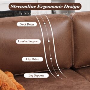 Esright 79 Inch Sofa Couch for Living Room, Small Couches, Faux Leather Loveseat, Mid Century Modern Sofas, Brown Comfy Love Seat for Bedroom, Apartment, Lounge, Office