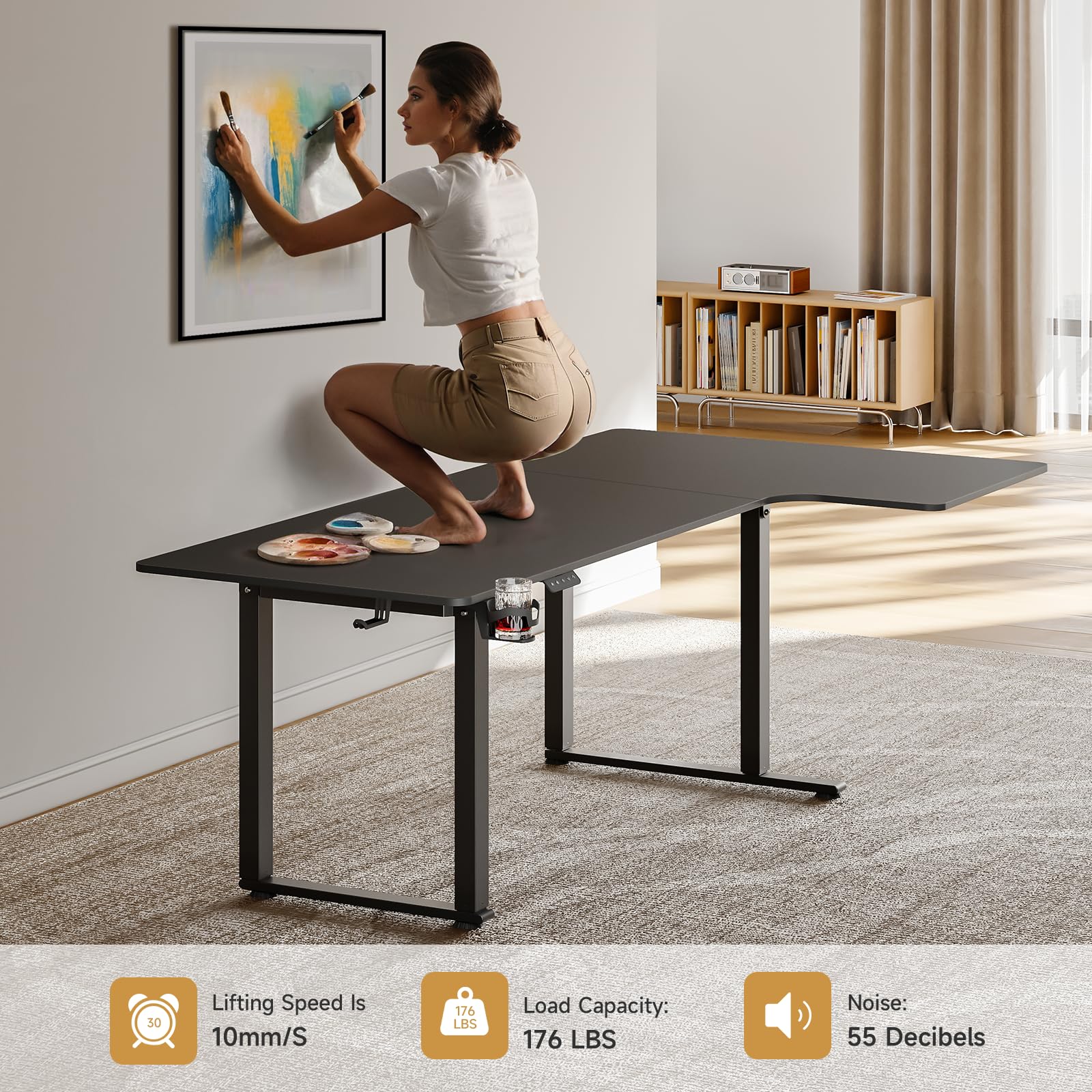 ONBRILL Standing Desk, 71x43 Inches L Shaped Desk with 4 Legs, Dual Motor and Memory Controller, Electric Stand Up Desk Adjustable Height from 28-46 Inches for Computer Workstation