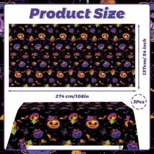 MEHOFOND 3 Pack Halloween Tablecloths, Disposable Plastic Spiderweb Table Covers with Cute Pumpkin Bat Happy Halloween Party Supplies for Kids Halloween Party, 54 x 108 Inch