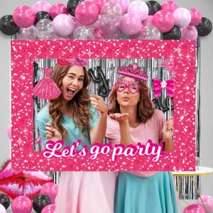 LMSHOWOWO 30PCS Funny Hot Pink Girls Princess Photo Booth Props, Let's Go Party Princess Doll Theme Photo Booth Frame for Girls Birthday Party Decorations Bachelorette Bridal Shower Party Supplies