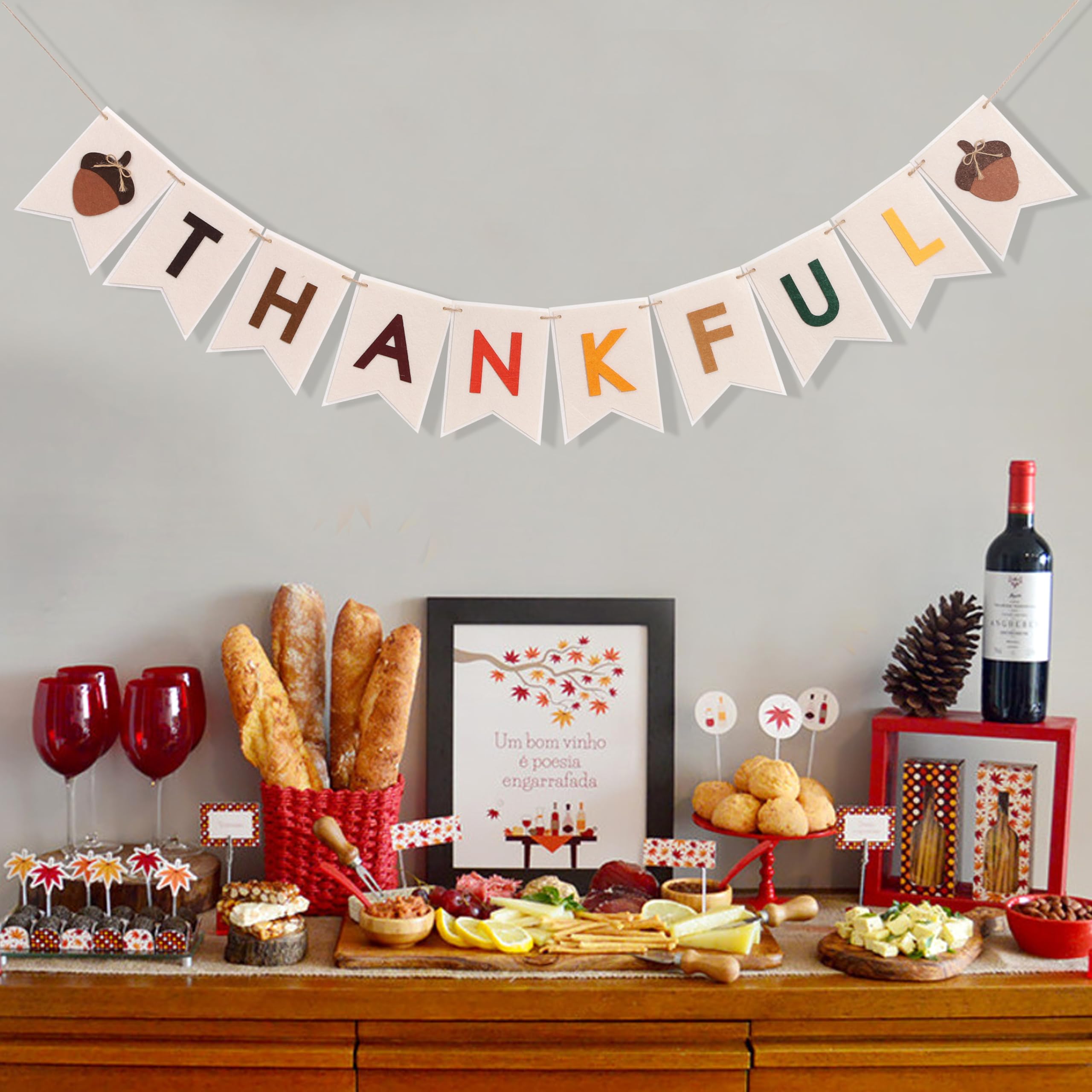 Thankful Felt Banner - Autumn Holiday Party Decorations, Fall Wall Fireplace Hanging Banner, Thankful Garland Photo Props, Fall Thankful Home Decorations (Thankful Felt Banner)