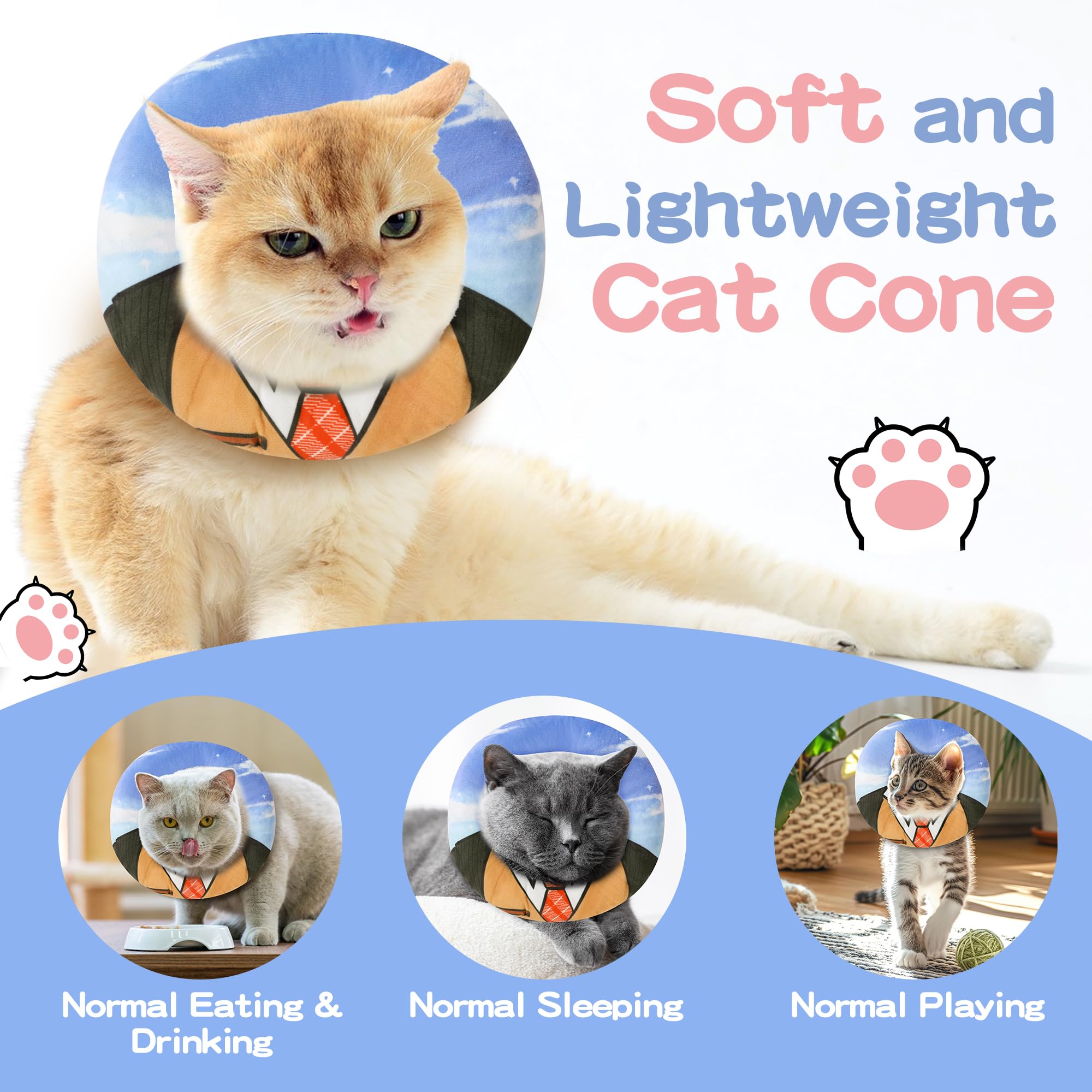 ROYALAY Adjustable Cat Cone Collar Soft, Cat Recovery Collar Prevent Licking and Scratching, Elizabethan Collar After Surgery for Kittens, Lightweight Cat Cones with Not Block Vision,M