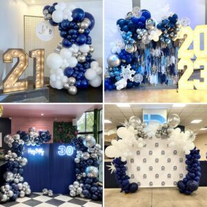 Navy Blue and Silver Balloons 60PCS, 12 Inch Navy Blue Metallic Silver and White Pearl Party Balloons with Silver Blue Confetti Latex Balloons for Birthday Graduation Space Theme Party Decorations