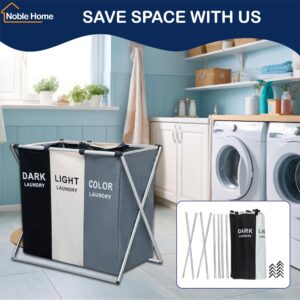 NOBLE HOME - Laundry Basket,Laundry Hamper,3 compartment laundry hamper,Dirty Clothes Hamper,bathroom accesories,Collapsible Laundry Baskets.Laundry Sorter,Hamper,Laundry Basket Sorter