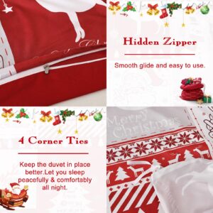 Dintszyayue Christmas Duvet Cover Set Queen,3 Pieces Holiday Reindeer Pattern Comforter Cover with Zipper Closure,Reversible Lightweight Patchwork Bedding Set with 2 Pillow Shams 90"x90"