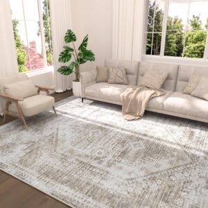 8x10 area rugs for living room washable rug vintage: large rugs for dining room bedroom retro carpet farmhouse non slip low pile area rug 8 by 10 indoor - beige/ivory