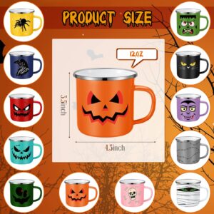 Zhehao 12 Pcs Halloween Coffee Mugs Bulk for Women Men 12 OZ Enamel Coffee Mugs Inspirational Motivational Gift for Teacher Coworker Christmas Halloween Party Decor