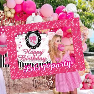 LMSHOWOWO 30PCS Funny Hot Pink Girls Princess Photo Booth Props, Let's Go Party Princess Doll Theme Photo Booth Frame for Girls Birthday Party Decorations Bachelorette Bridal Shower Party Supplies