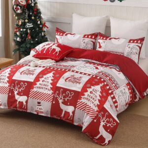 Dintszyayue Christmas Duvet Cover Set Queen,3 Pieces Holiday Reindeer Pattern Comforter Cover with Zipper Closure,Reversible Lightweight Patchwork Bedding Set with 2 Pillow Shams 90"x90"