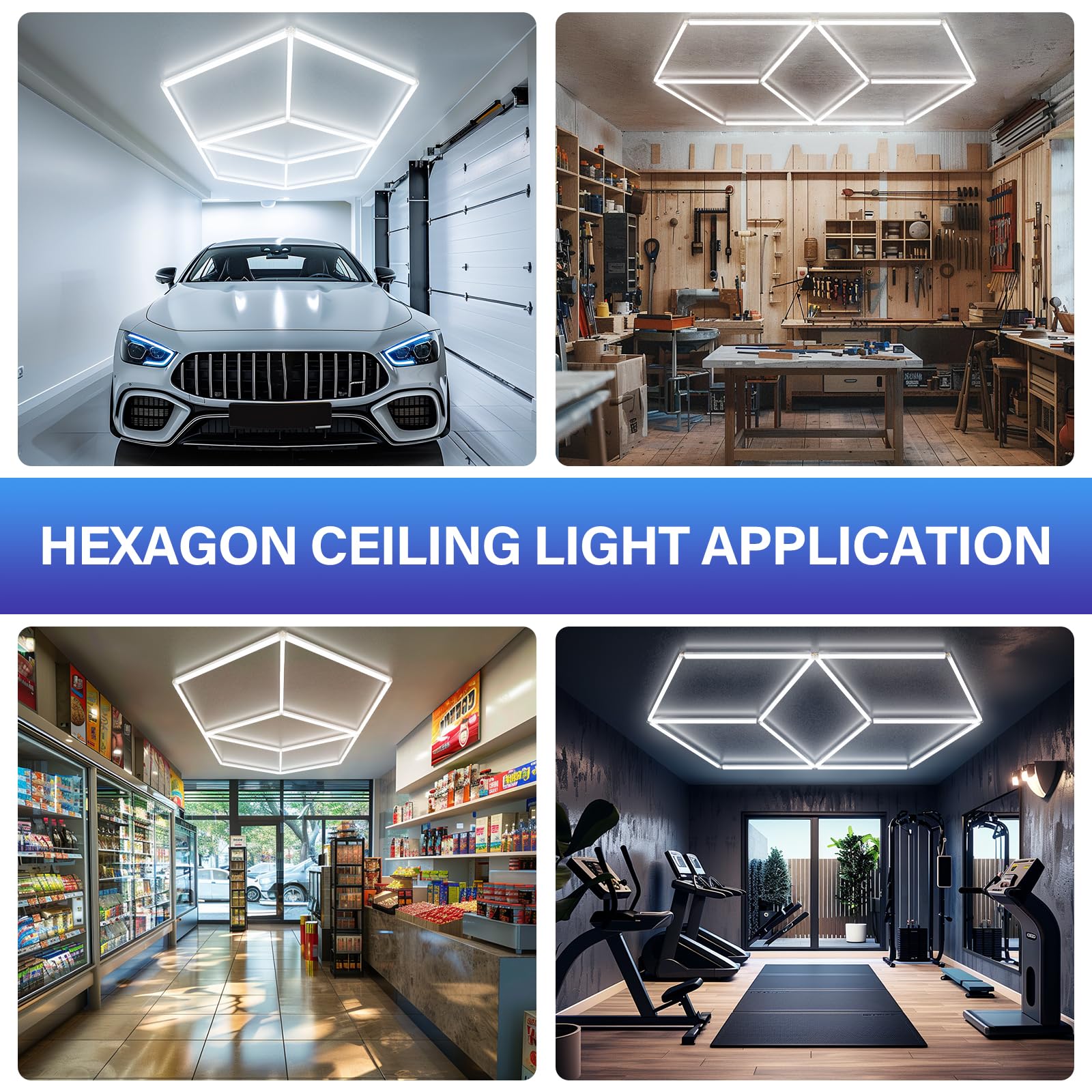 ALLYES Hexagon Garage Lights, LED Aluminum Hex Ceiling Lights, 8500LM 6500K 63W Super Bright Honeycomb LED Lights for Garage Gym Shop Barber Car Dealers