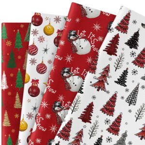 horaldaily 19.7 x 27.5 inch christmas wrapping paper(12 sheets: 42.5 sq. ft. ttl.), red christmas trees ball ornaments snowman snow disposable wrapping paper for party diy crafts gift decor