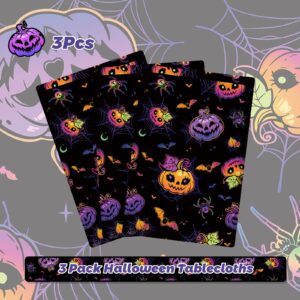 MEHOFOND 3 Pack Halloween Tablecloths, Disposable Plastic Spiderweb Table Covers with Cute Pumpkin Bat Happy Halloween Party Supplies for Kids Halloween Party, 54 x 108 Inch