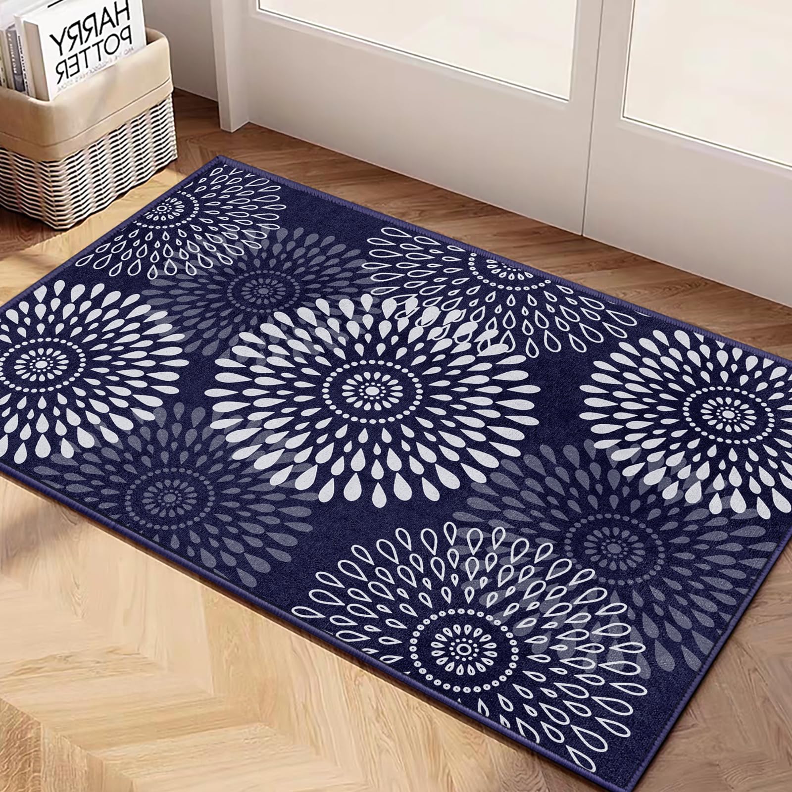 LuxStep Area Rug, 2'x3' Entryway Rug, Non-Slip Washable Hallway Runner Rug, Ultra-Thin Foldable Indoor Carpet for Kitchen Bedroom Bathroom, Blue