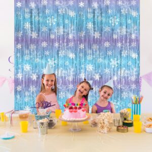 Frozen Party Decorations, 2Pack Frozen Snowflake 3.3x6.6ft Tinsel Foil Fringe Curtains Winter Photo Booth Prop Backdrops, Frozen Decorations for Birthday Snowflake Fringe Curtains for Frozen Party