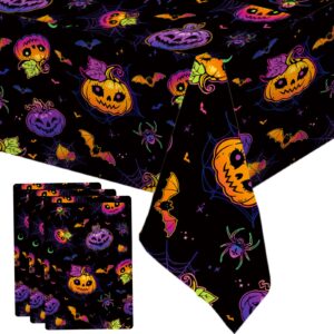 mehofond 3 pack halloween tablecloths, disposable plastic spiderweb table covers with cute pumpkin bat happy halloween party supplies for kids halloween party, 54 x 108 inch