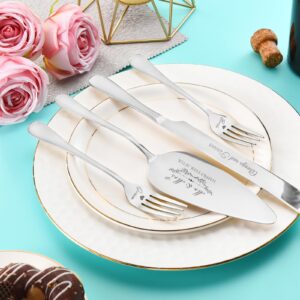 BEKESIN Wedding Cake Knife and Server Set, Silver Cake Cutting Set for Wedding 2024, 4 Piece Cake Knife Set with Forks for Engagements, Weddings and Anniversaries