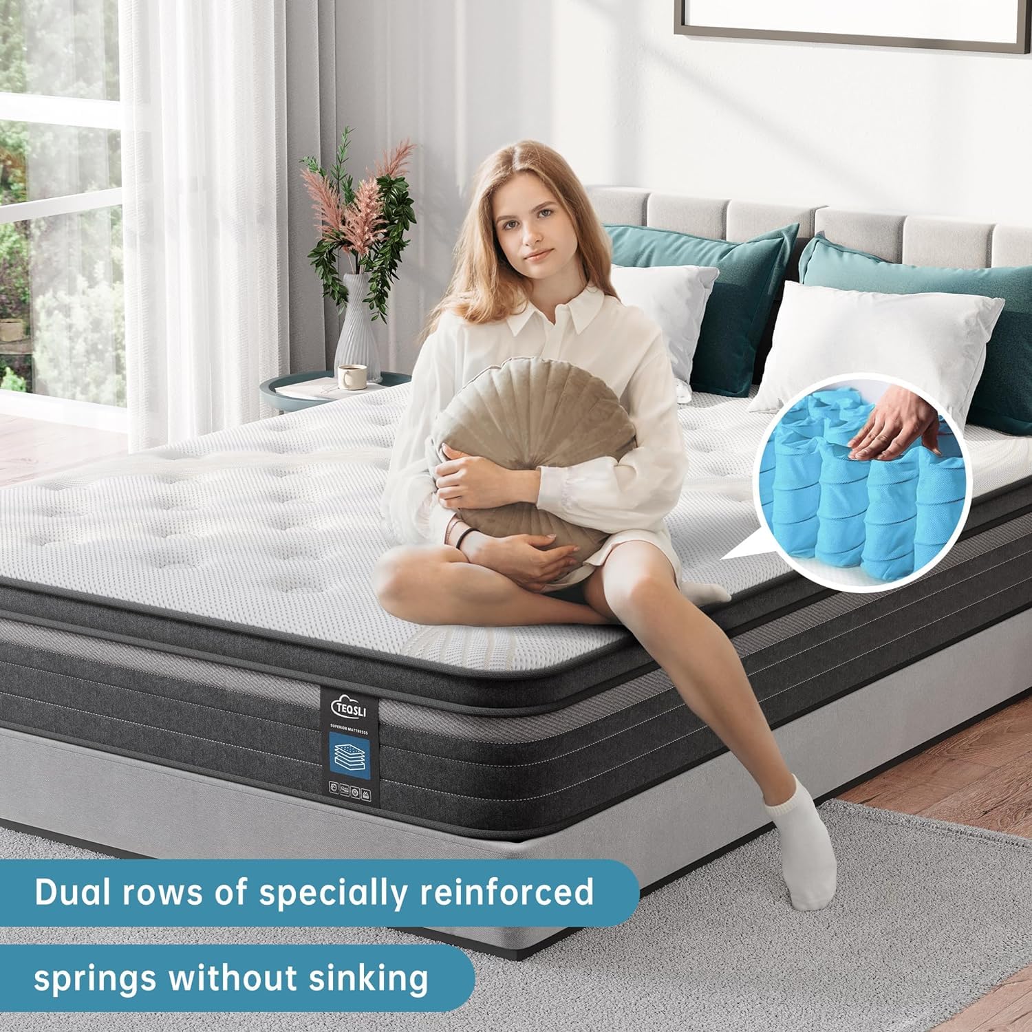 TeQsli Queen Mattress, 10 Inch Queen Mattress Hybrid, Gel Memory Foam with Queen Size Mattress in a Box & Individually Pocketed Springs for Pressure Relief