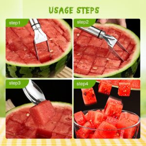 Watermelon Cutter Slicer, 2-in-1 Stainless Steel Fruit Cutter Watermelon Cutter Slicer Tool Watermelon Tool Pineapple Cutter Tool Watermelon Popsicle Cutter Summer Fruit Cutting Fork