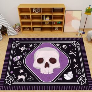 USHIRUG Halloween Area Rug, 3x5ft, Gothic Purple Cartoon Skull Ghost Non-Slip Living Room Rug, Cute Cartoon Halloween Theme Home Decoration for Boys Girls Bedroom Playroom Kids Room Floor Mat