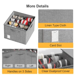 DIMJ Shoe Organizer for Closet - Adjustable Shoe Storage Organizer W/Clear Cover, Linen-like Shoe Storage Box Bins Cube, Foldable Shoes Holder w/Reinforced Handles Grey 2 Pack Fit up to 32 Pairs