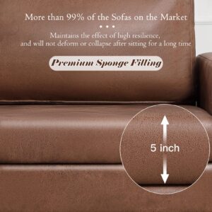 Esright 79 Inch Sofa Couch for Living Room, Small Couches, Faux Leather Loveseat, Mid Century Modern Sofas, Brown Comfy Love Seat for Bedroom, Apartment, Lounge, Office