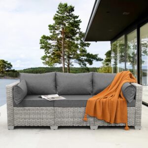 waroom outdoor couch 3 seater wicker patio sofa grey rattan deep seat balcony furniture porch seating with grey cushion