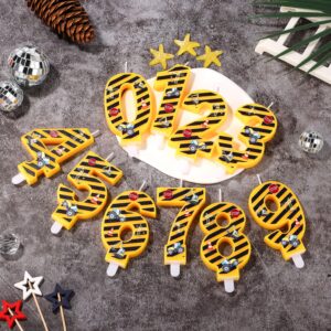 Construction Birthday Candle, Happy Birthday Candles Numbers Construction Cake Topper Yellow and Black Striped Candles for Boys Construction Birthday Party Supplies Decorations (Number 3)