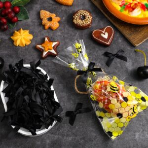 AOZUO 100 Pieces Tiny Bows, Mini Black Bows DIY Satin Fabric Bow Gift Wrapping Small Ribbon Bow Premade Bow for Treat Bags Cake Pops Candy Wedding Favors Bridal Shower Christmas Decor(Black)