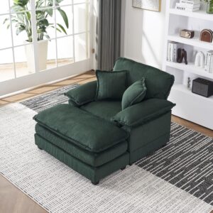 eafurn corduroy upholstered accent chair with movable ottoman,comfy padded oversized single sofa couch deep seat lounge armchair w/detachable armrest throw pillows for living room bedroom office