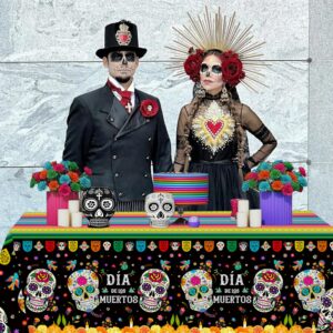 MEHOFOND 3pcs Day of The Dead Tablecloth Dia De Los Muertos Table Cover Sugar Skull Floral Table Cover Mexican Fiesta Plastic Tablecloth for Halloween Mexican Fiesta Party Supplies, 54 x 108 Inch