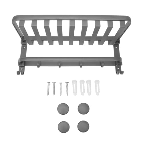 Bathroom Towel Rack, PunchFree Practical Folding Towel Rack with Towel Hooks for Kitchen (Gray)