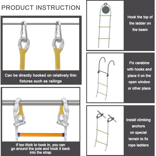 WDFYJ Emergency Fire Escape Ladder Flame Resistant Safety Extension Rope Ladder with 2 Hooks, Reusable Compact & Portable External Ladder(16F/5M)