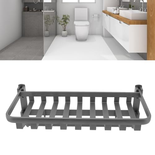 Bathroom Towel Rack, PunchFree Practical Folding Towel Rack with Towel Hooks for Kitchen (Gray)