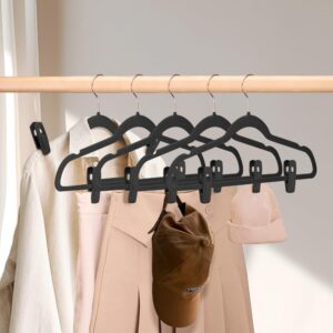 Stormix 20 Pack Velvet Clothes Hangers Clips, Clothes Hanger Clips, Storage Organizers Clips, Non-Slip Finger Clips for Bras Pants Suit Skirt Slip Dress (Black)