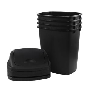 Julyeen 4 Pack Swing Top Trash Can, 6 Gallon Plastic Garbage Bins with Swing Lid, Black