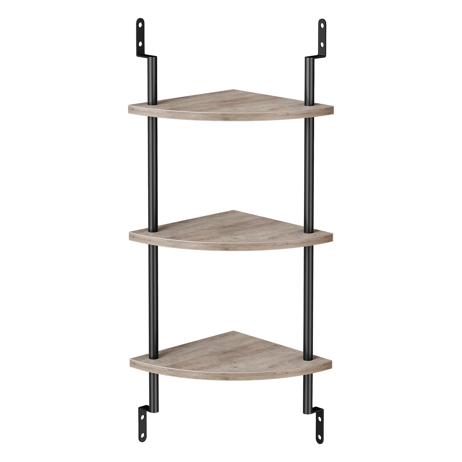 HOOBRO 3-Tier Corner Shelf Wall Mounted, Corner Floating Shelves, Corner Storage Rack, Plant Display Shelf, Corner Bookshelf for Wall in Living Room, Kitchen, Study, Greige and Black BG36BJ01