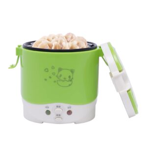 portable travel rice cooker for car, 12v 1 cup mini rice cooker steamer with non stick pot, 0.26gal electric rice cooker, keep warm 2h (green)