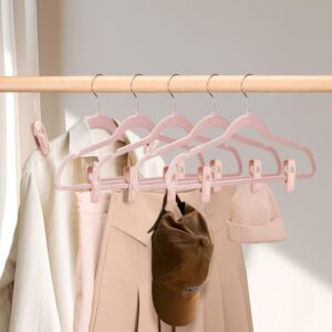 Stormix 20 Pack Velvet Clothes Hangers Clips, Clothes Hanger Clips, Storage Organizers Clips, Non-Slip Finger Clips for Bras Pants Suit Skirt Slip Dress (Pink)