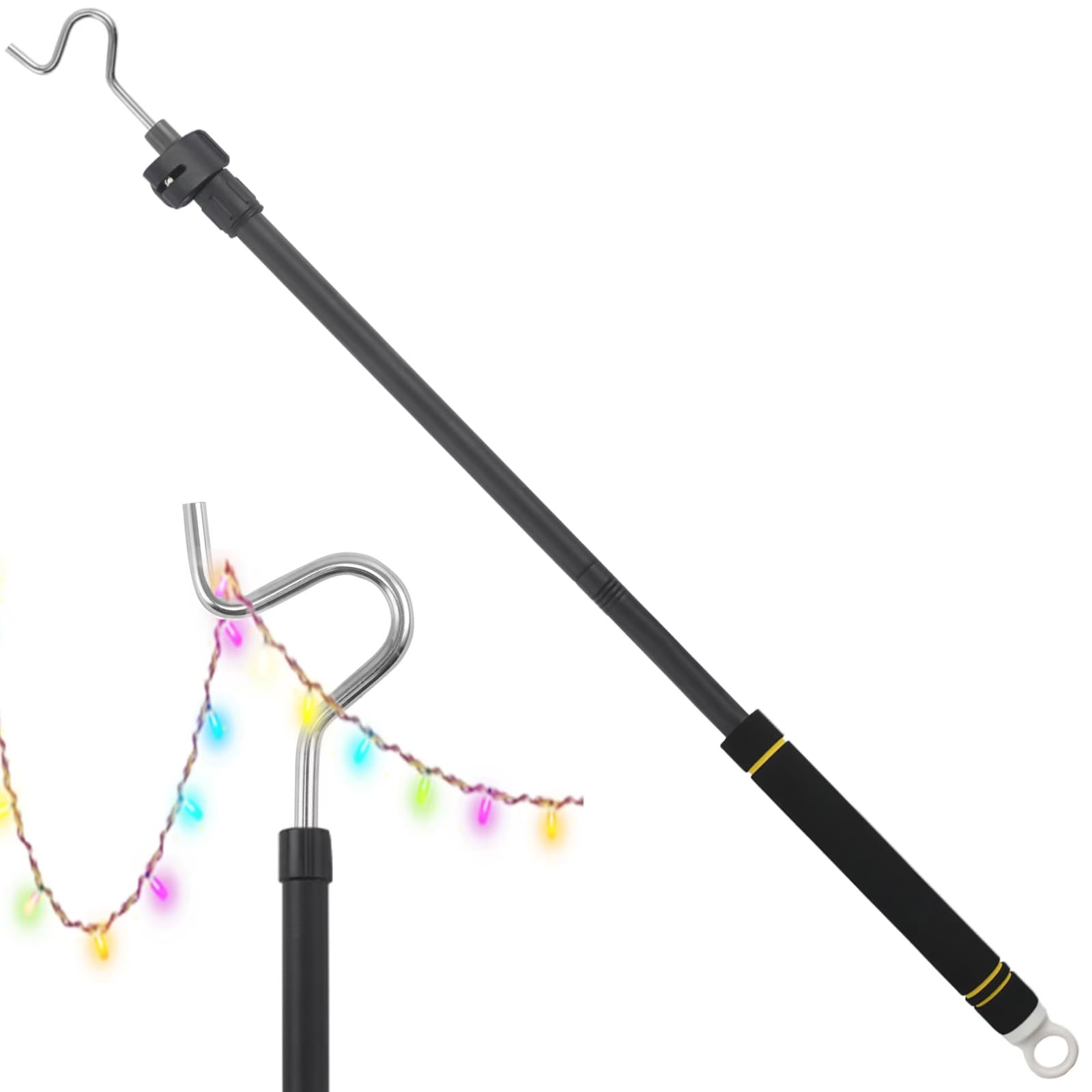 UEGHNS Clothes Hanger Reaching Hook, Clothing Pole Reach Hook Telescopic 36-62inch Easy Storage and Lightweight S-Hook Hang Christmas Lights Pole Heavy Duty Sturdy and Durable.