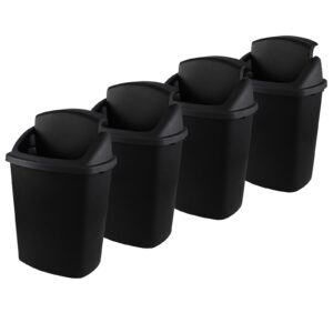 Nesmilers 4 Packs 70 L/18.5 Gallon Large Swing Top Trash Can, Outdoor Garbage Bin with Lid, Black