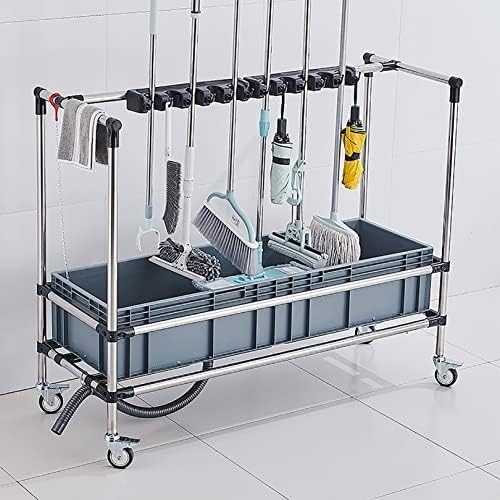 DHWDPO Mop rack, Movable Commercial Cleaning Tool Holder,Broom and Mop Holder, Umbrella Stand Put Wet Mops, for Garages, Hotels, Schools, Restaurants